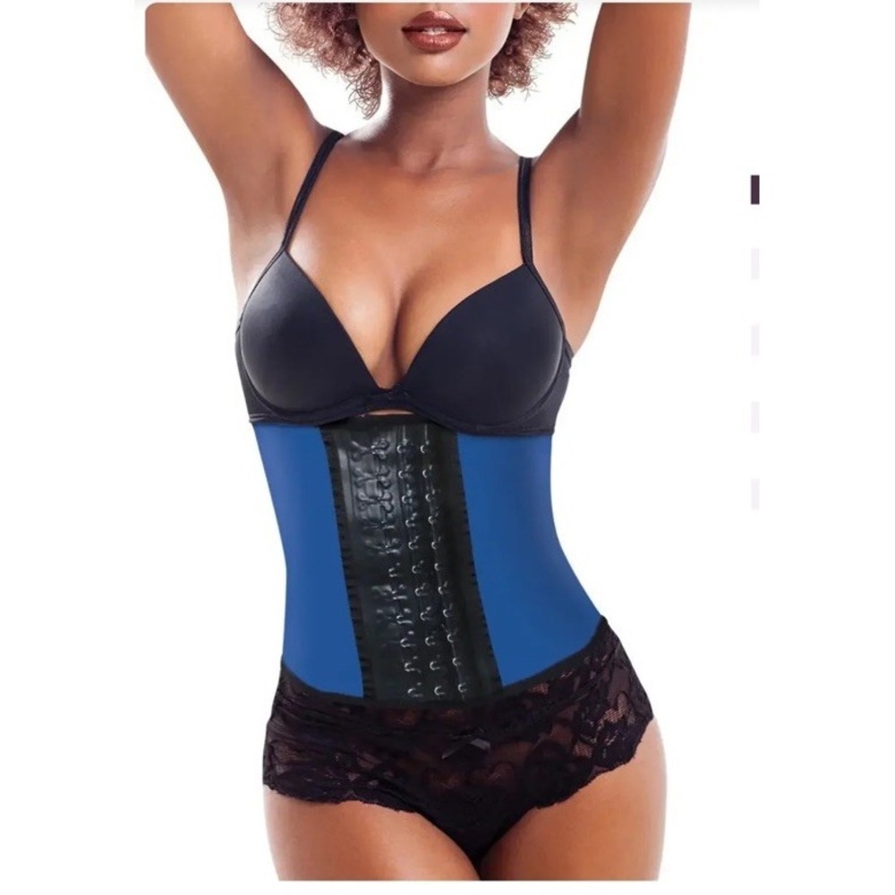 Curveez ‎ LATEX WAIST TRAINER Blue Sculpting Belt Size M Comfy Short